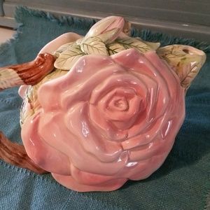 OCI Fitz & Floyd Pink Roses Rosebud Teapot Mint